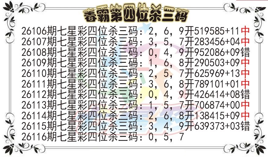 毒霸第四位杀三码图