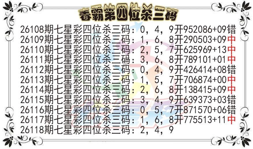 毒霸第四位杀三码图