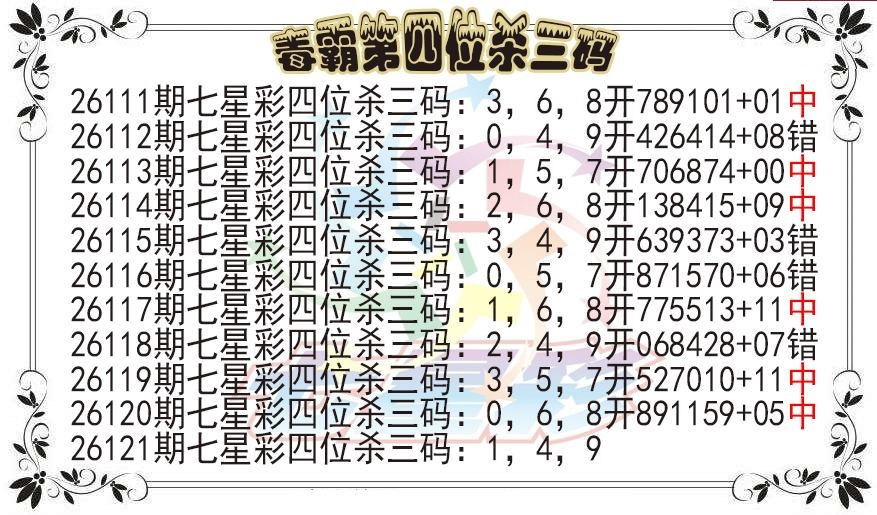 毒霸第四位杀三码图