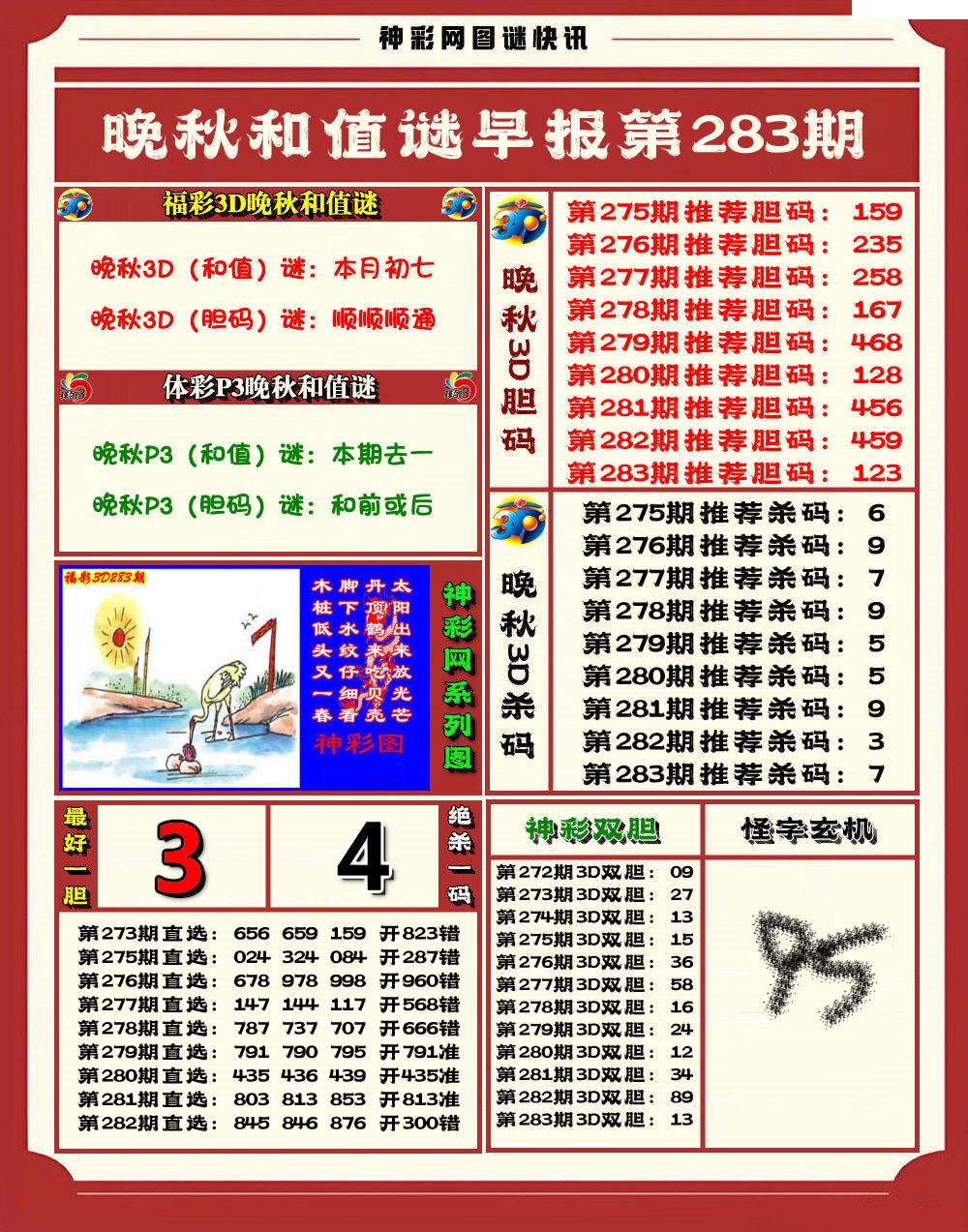 晚秋3D和值谜