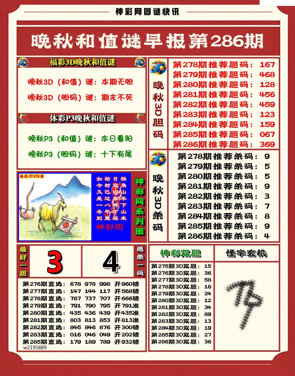晚秋3D和值谜